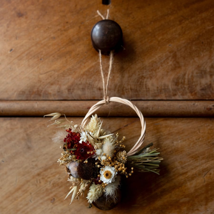 Mini Dark orange and Red dried flower wreath