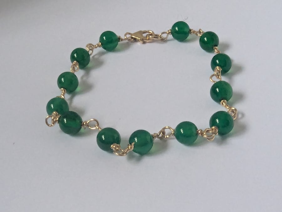Gold Filled Green Agate Beaded Bracelet