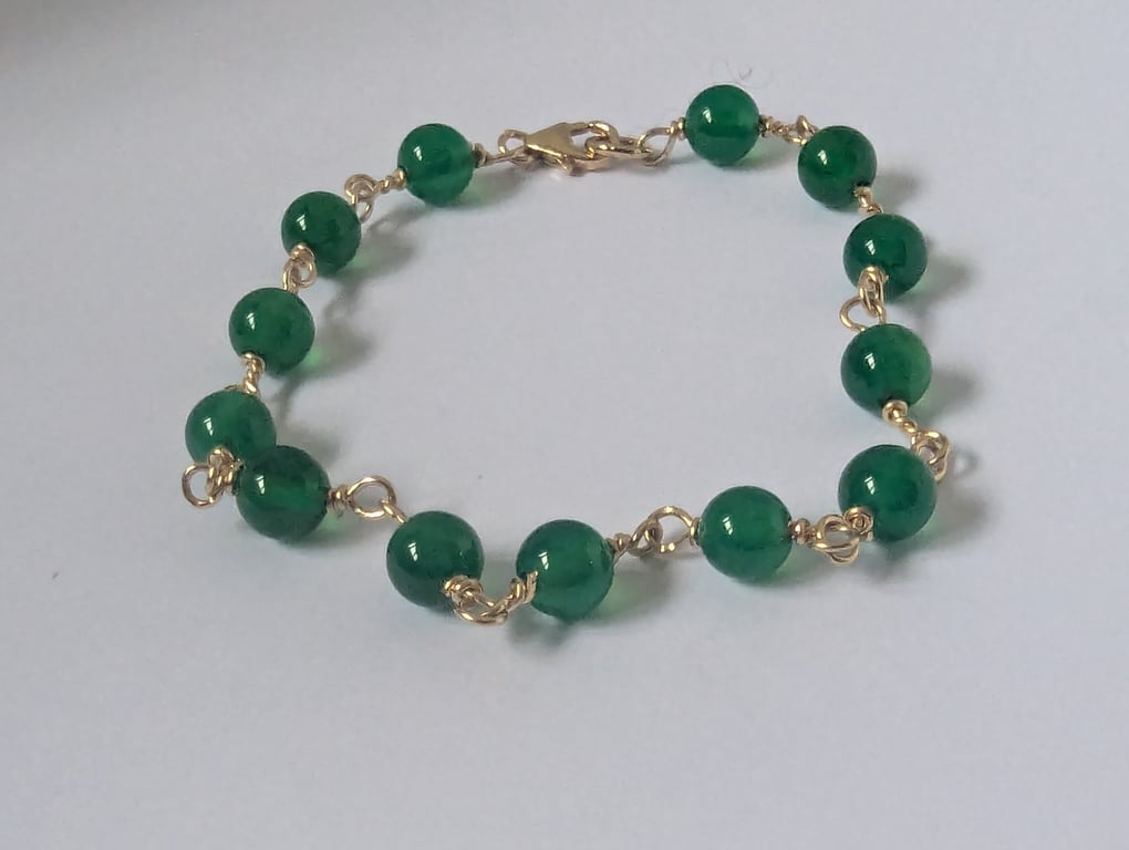 Gold Filled Green Agate Beaded Bracelet