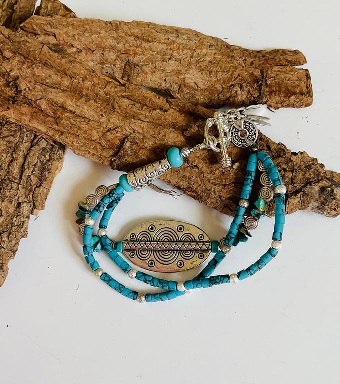 Turquoise and Tibetan silver multistrand bracelet