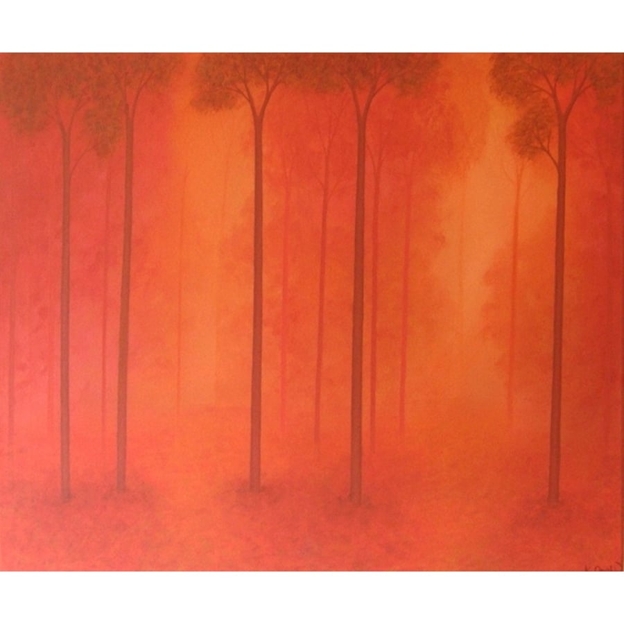 Autumn Woodland Original Painting - orange forest landscape on canvas