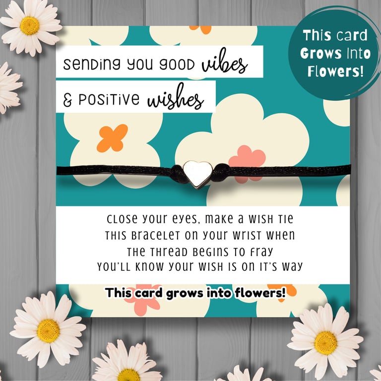 Wish String Bracelet With Plantable Packing Card, Positivity Gift, Handmade