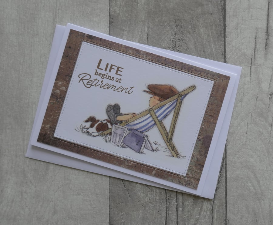 Vintage Boy in Deckchair - Life Begins at Retirement - Retirement Card