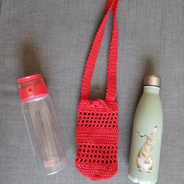 Water Bottle Carrier Bag With Shoulder or Cross Body Strap in Eco-friendly Yarn