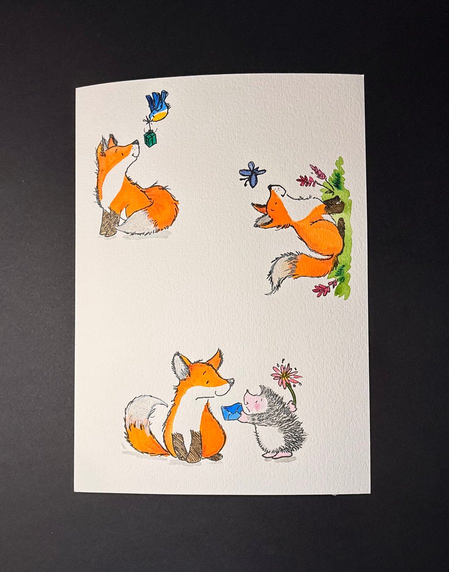 A5 card topper page using Penny Black stamps - Foxes