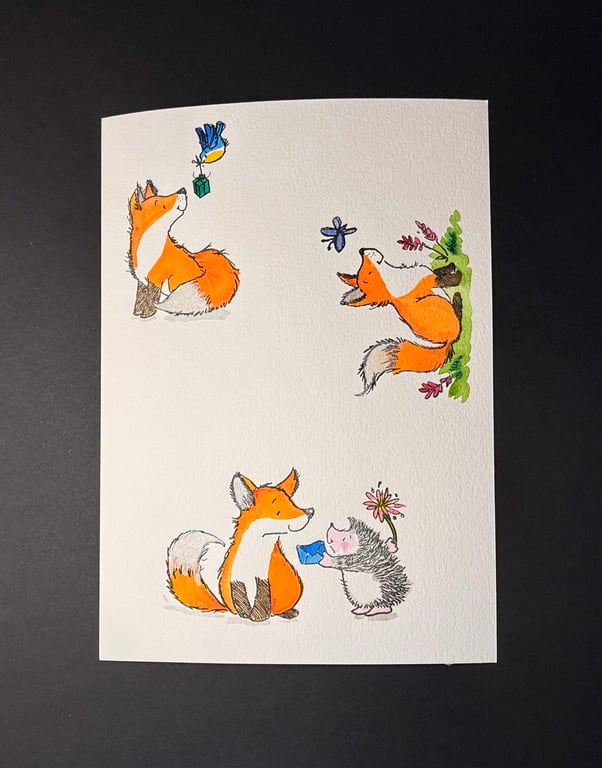 A5 card topper page using Penny Black stamps - Foxes