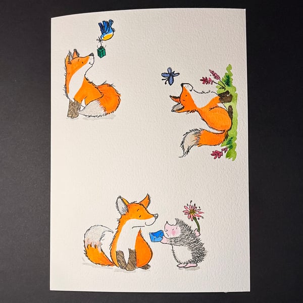 A5 card topper page using Penny Black stamps - Foxes