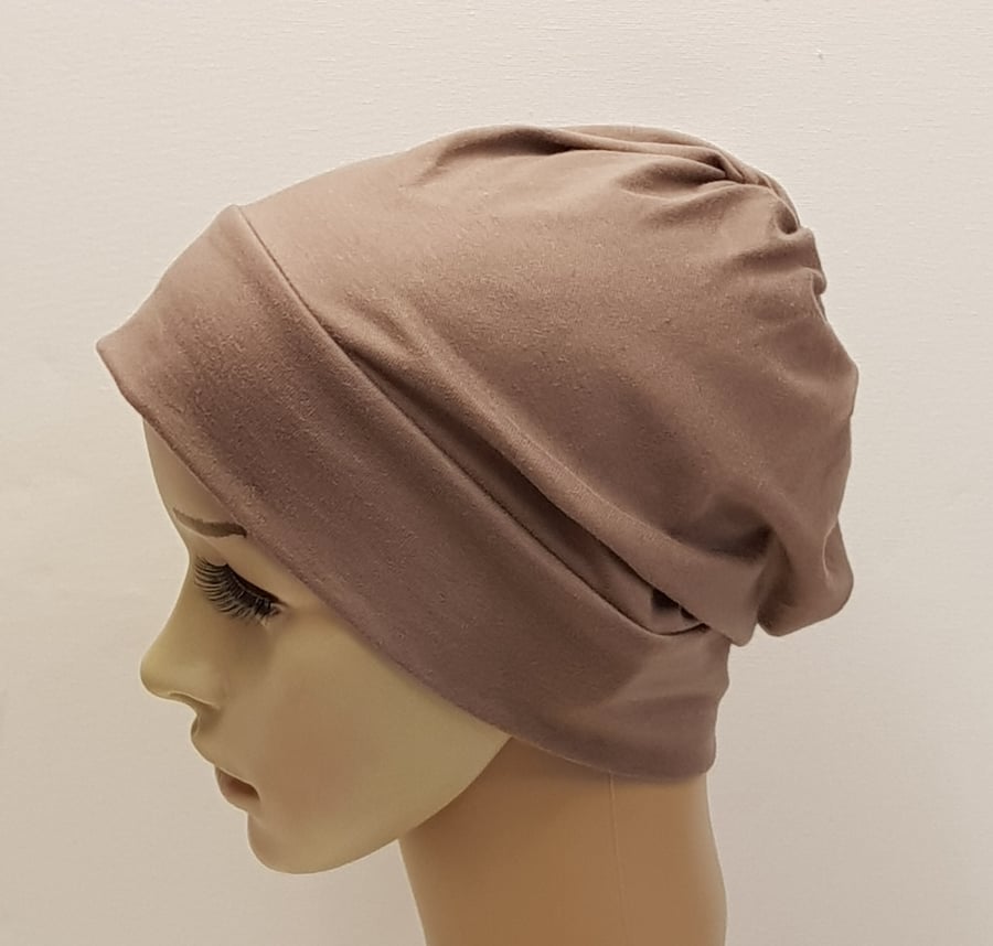 Brown chemo hat for women, messy hair day hat, alopecia hair loss 