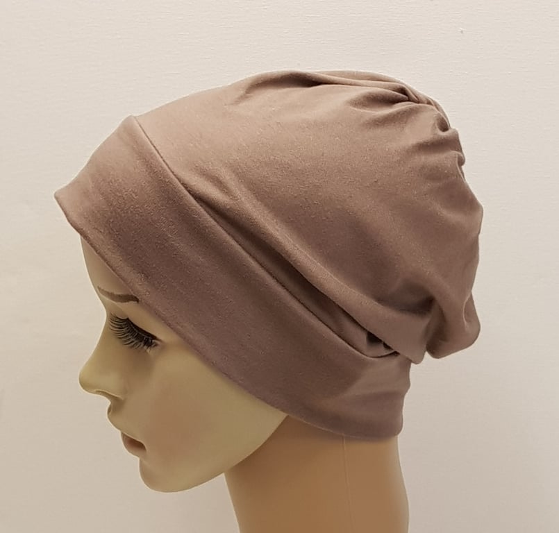 Brown chemo hat for women, messy hair day hat, alopecia hair loss 