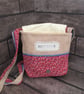 Upcycled Coffee Sack -  Mini Shoulder Bag -  Red ditsy print - Image 3