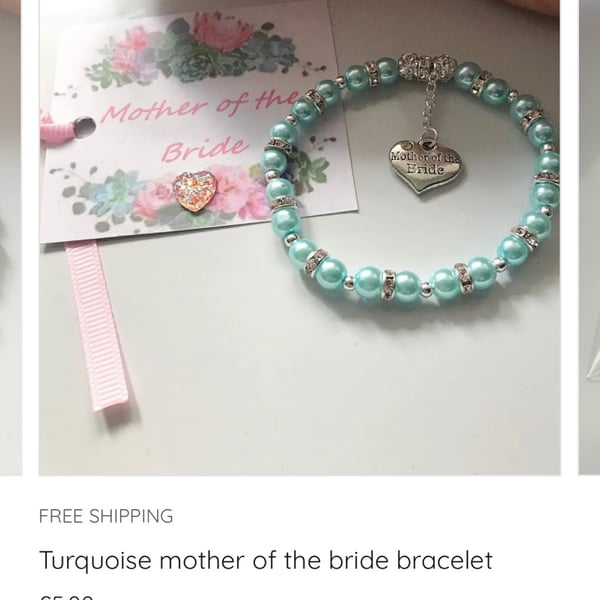 Turquoise mother of the bride stretch beaded charm bracelet gift for wedding