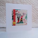 Hearts Christmas card, hand embroidered upcycled fabric