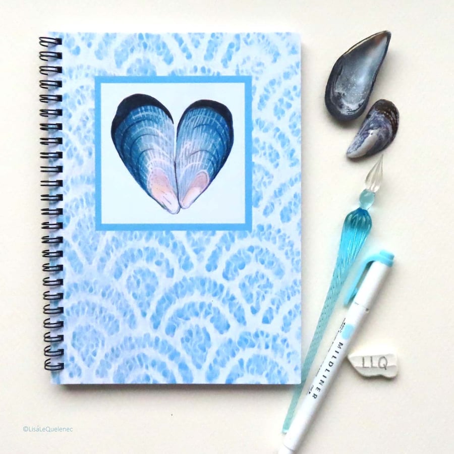 Mussel shell and lace design lined notebook jotter A5 lists, notes, dreams