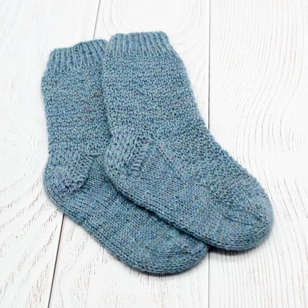 Hand Knitted socks - Blue - UK 3-5.5 Junior