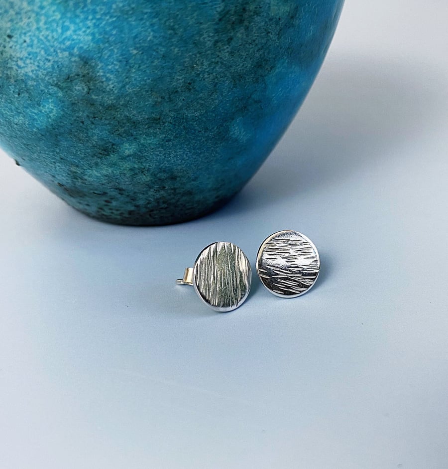 Textured Sterling Silver Disc Studs