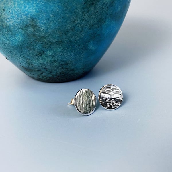 Textured Sterling Silver Disc Studs