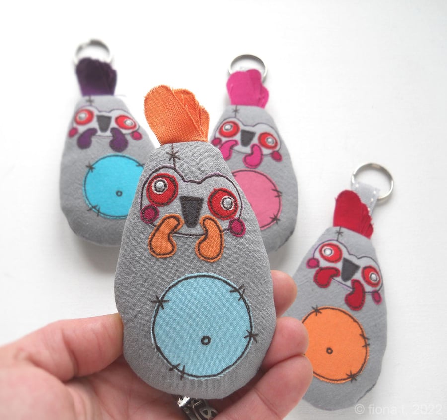 freemotion embroidered zombie chicken keyring bag charm blue
