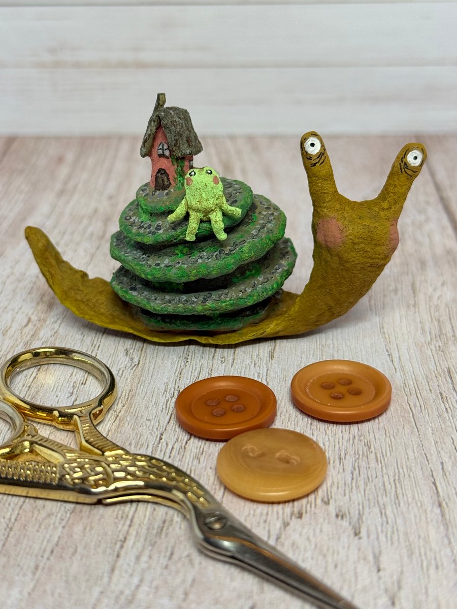 Spun Cotton Snail Cottage Art Doll