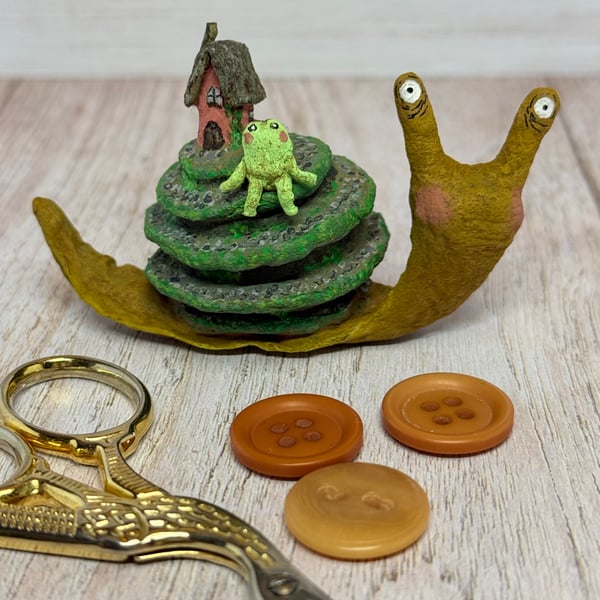 Spun Cotton Snail Cottage Art Doll