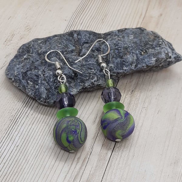 Colourful purple and pistachio earrings