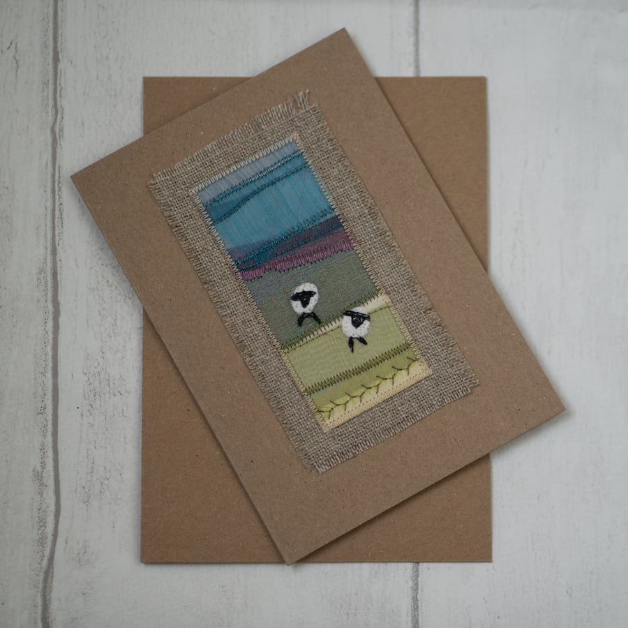 Blank Sheep Embroidered Textile Greetings Card 