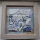 Sea Pottery unique picture on Vintage Map in box frame 7x7 inch, great present