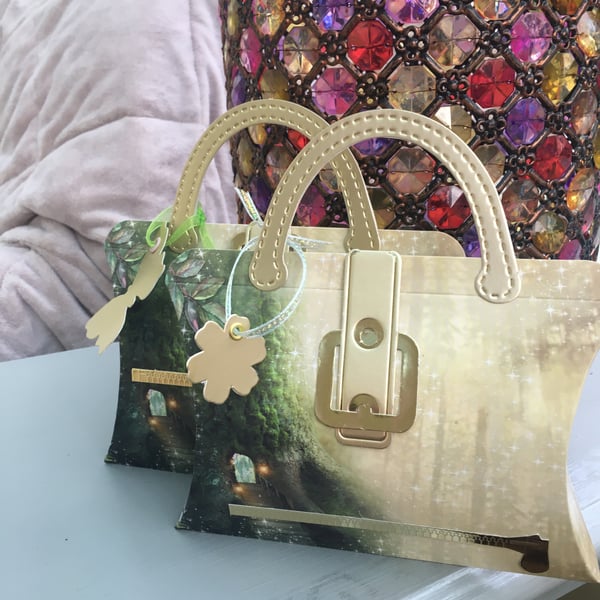 Secret fairy door in a wood handbag style pillow gift box 