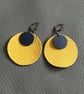 Yellow and Black Leather Circle Earrings - Hand Cut Lightweight Statement Jewell