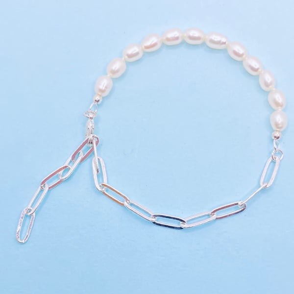 Freshwater Pearl Silver Plated Chain Bracelet