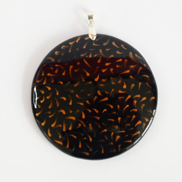 Unique Wooden Orange and Black Circle Pendant Necklace