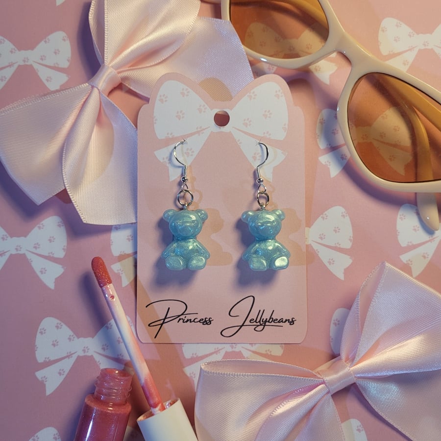 Glittery Pale Blue Gummy Bear Earrings