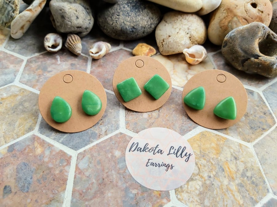 Jade effect polymer clay stud earrings