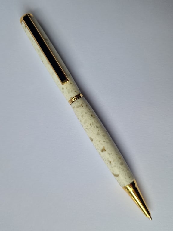 Corian Ballpoint Pen – Gold and Black Hardware – Lathe Turned Pen
