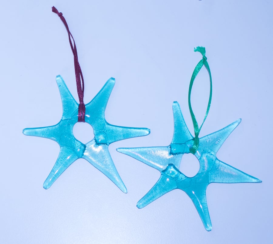 Translucent Turquoise Fused Glass Stars