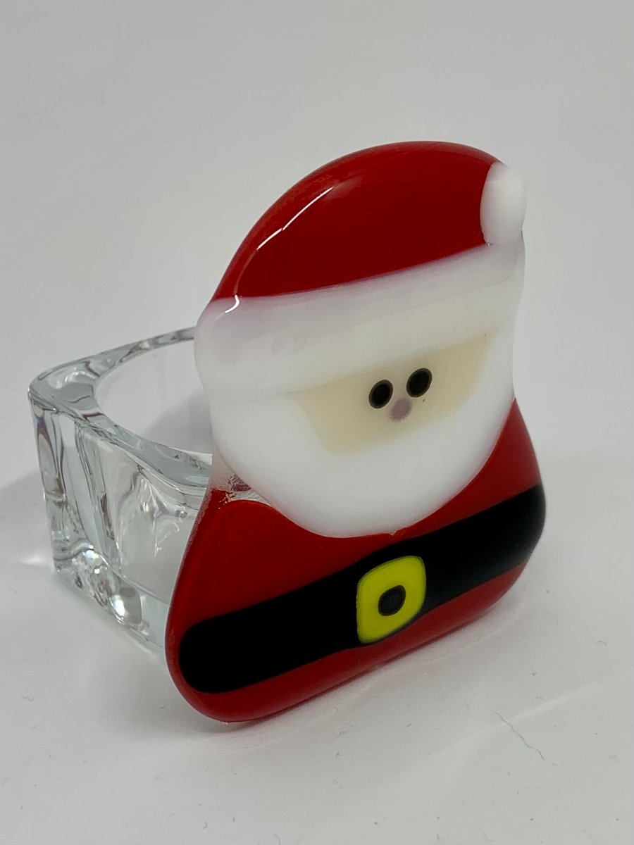 Santa Hand fused Glass Tea Light holder. (With tea light)