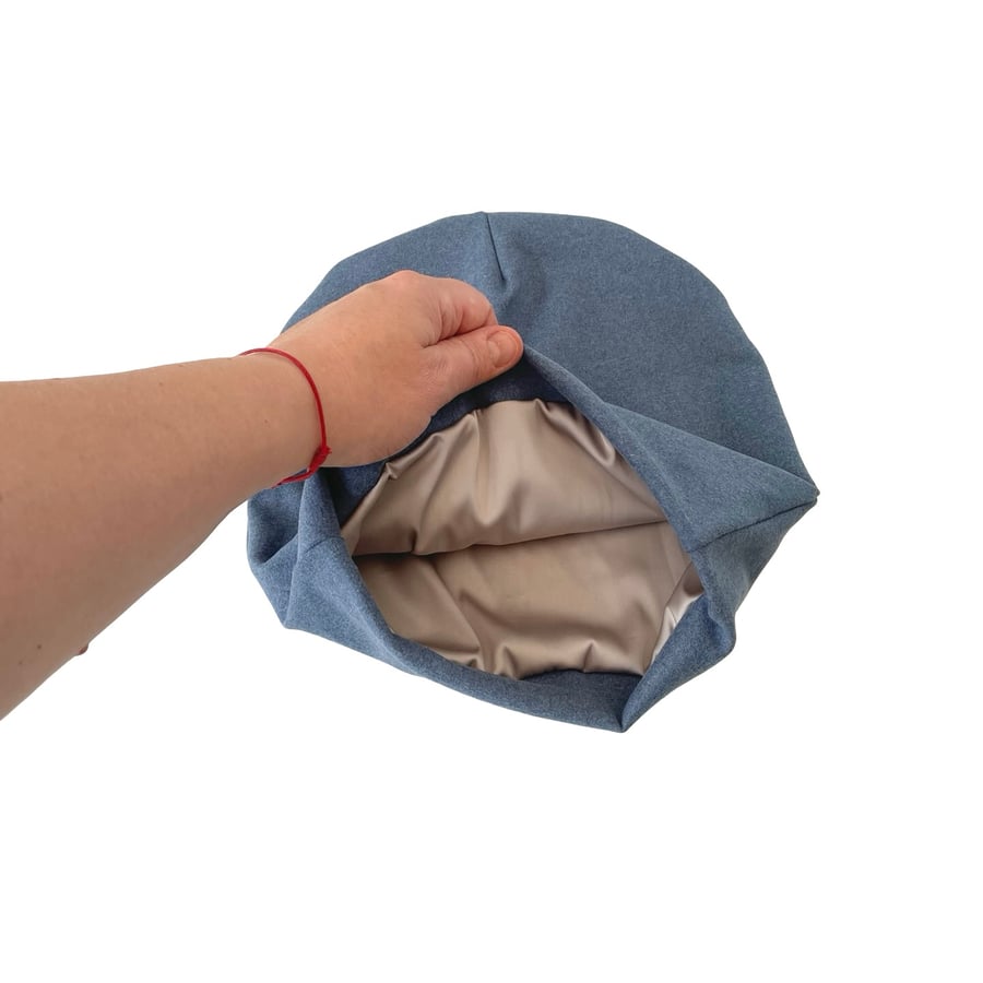 Satin lined brushed knit fabric beanie hat, Soft frizz free hair beanie caps 