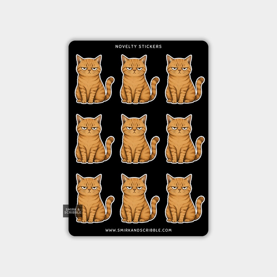 Image of Funny Vinyl Sticker Sheet For Adults - Grumpy Cat