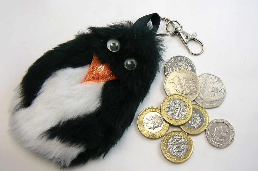 Penguin coin purse can be clipped onto handbag Folksy