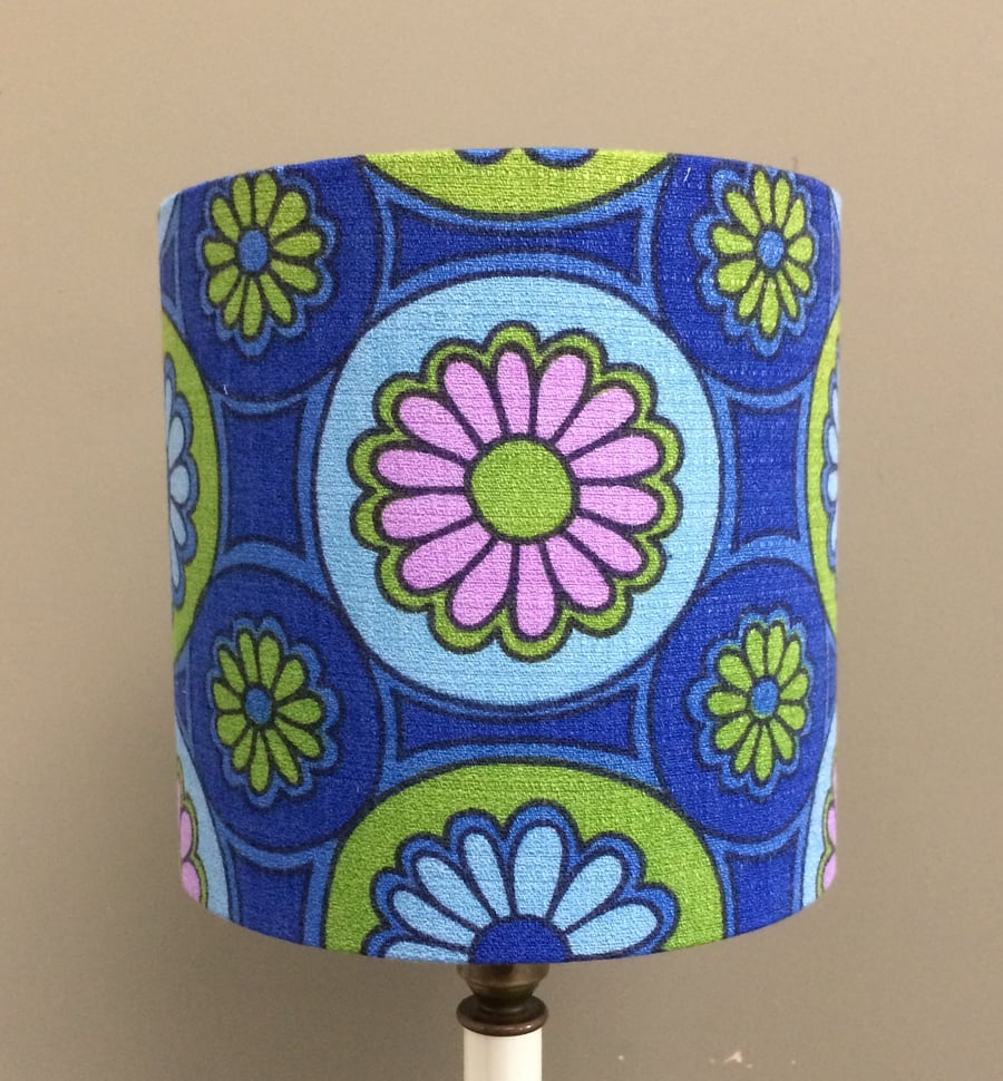 Daisy 60s 70s Rainleigh Moygashel Blue Lime Pink vintage fabric Lampshade