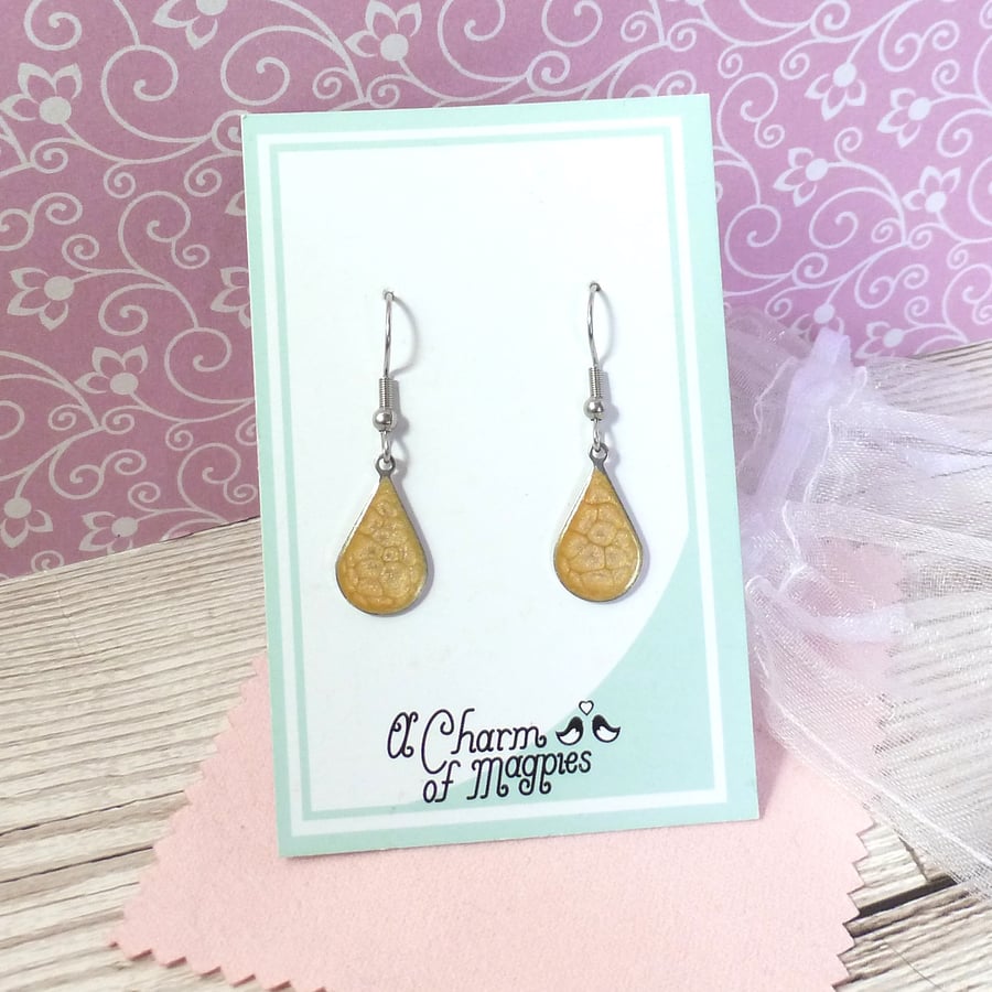 Golden yellow teardrop earrings, bright and colourful dangle earrings