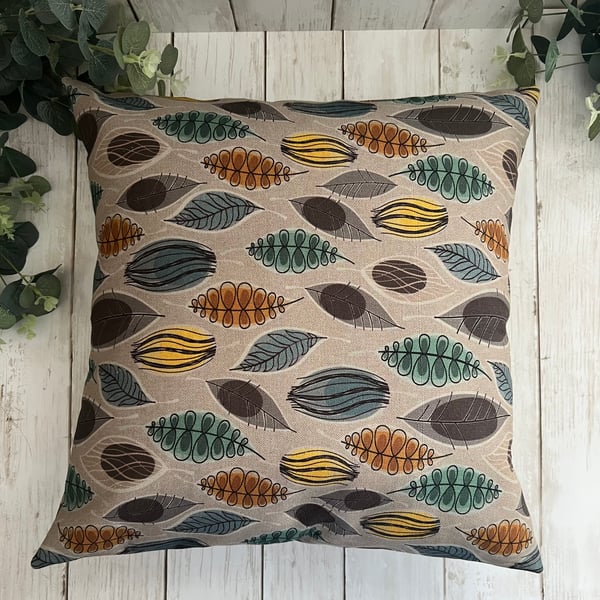Pair of 16" Cushions in Abstract Leaf Canvas Linen Look Fabric - Home Decor
