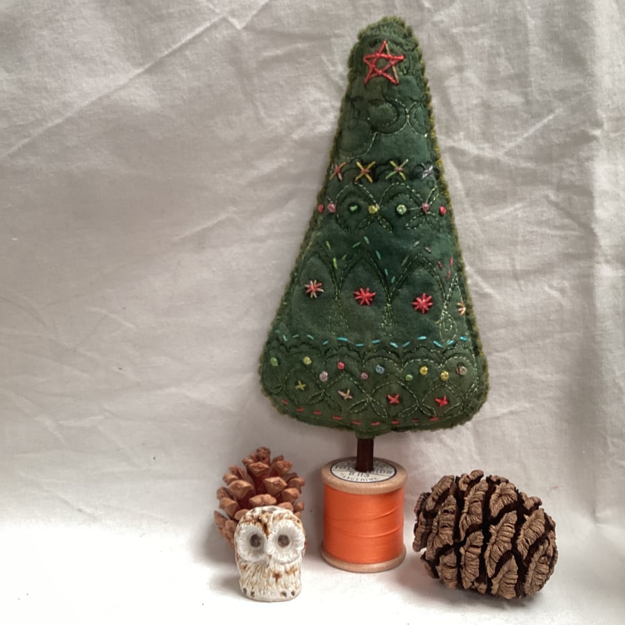 Christmas tree - printed tree with a tangerine coloured bobbin