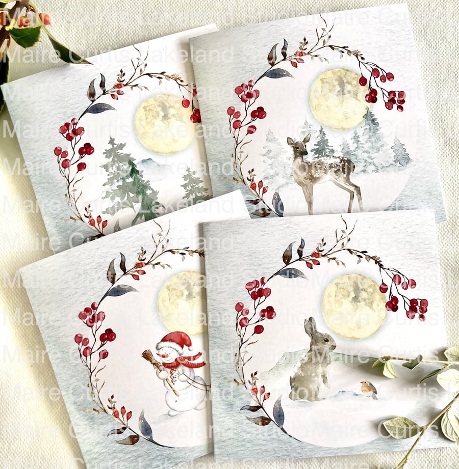 Berry Wreath Christmas Card in Blue or White