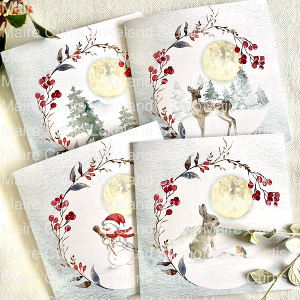 Berry Wreath Christmas Card in Blue or White