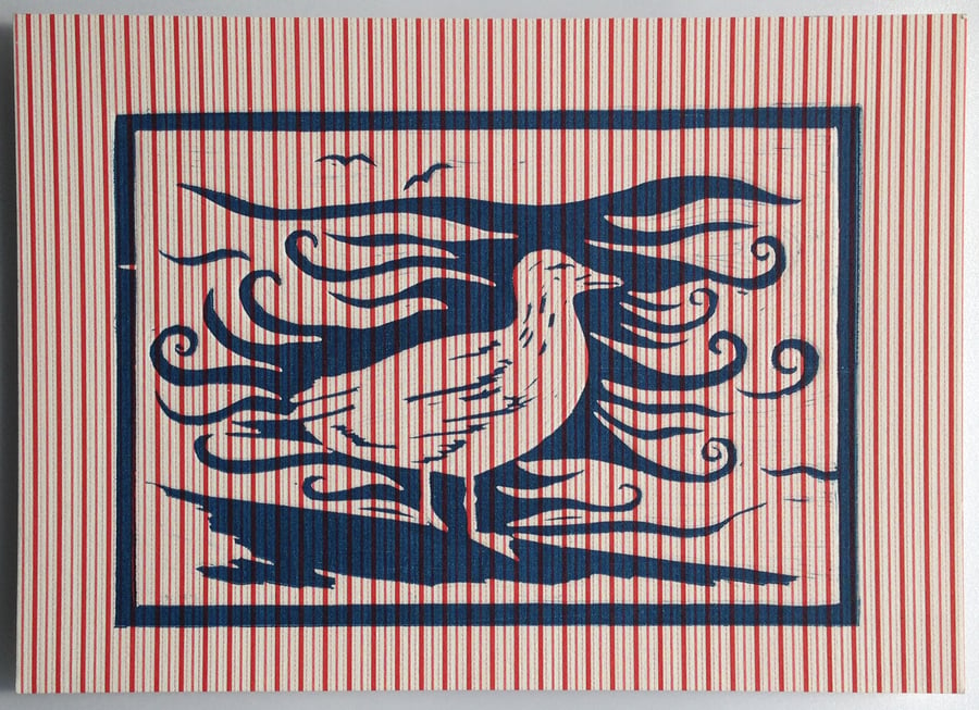 Stripy Sea Gull lino print