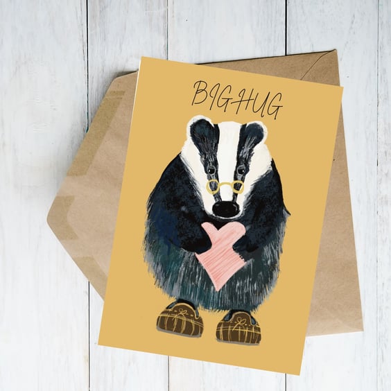 Valentines Badger cute blank card, thank you, get well, all occassions