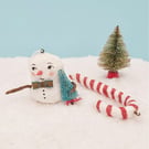 Spun Cotton Snowman and Candy Cane Decorations 