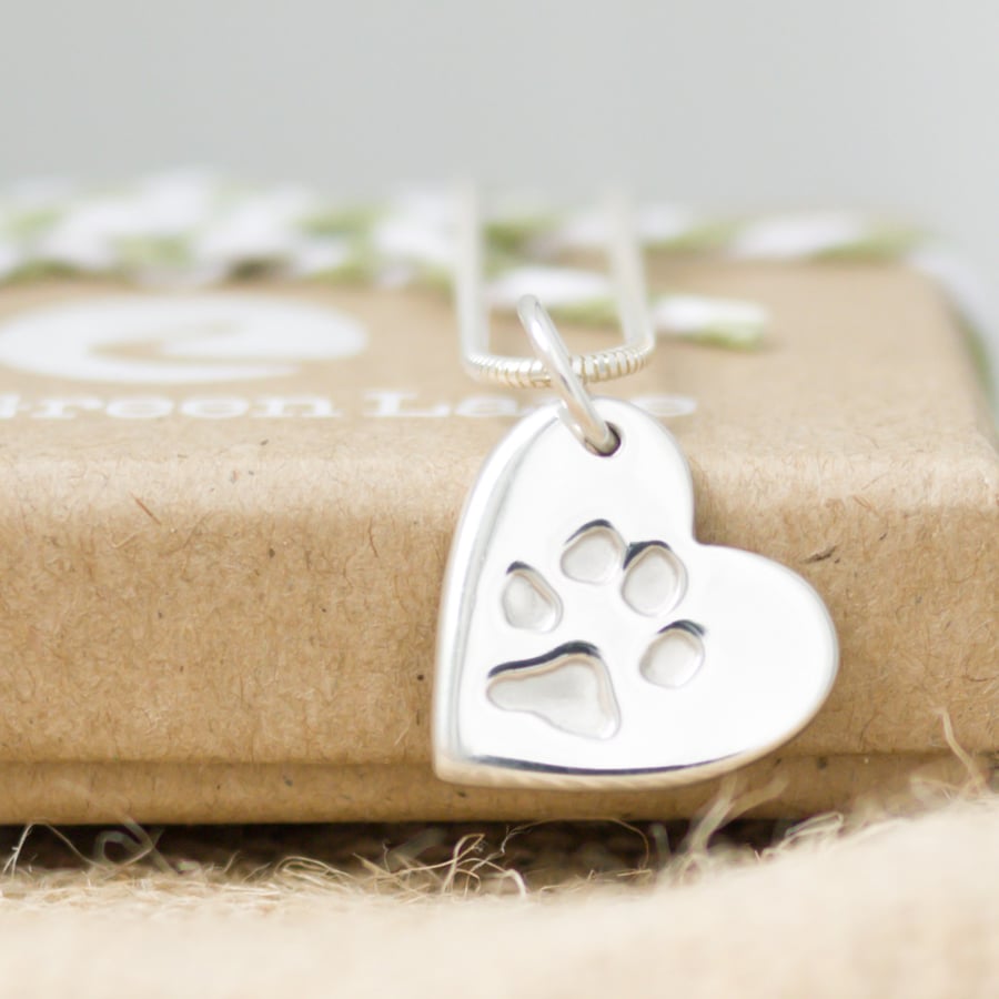 Personalised Silver Paw Print Necklace with your pet's actual print