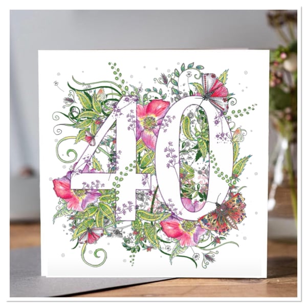 Flower Meadow AGE 40 Birthday card 