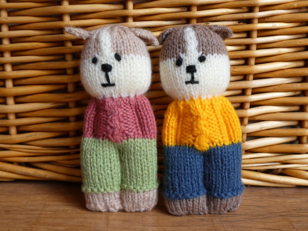 Handmade knitted pair of pocket dolls - dogs